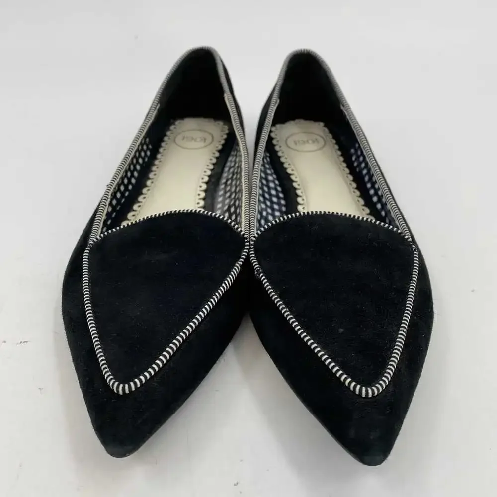 1901 Classic Black Suede Pointed Toe Flats | Size 10